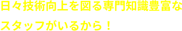 日々技術向上を図る専門知識豊富なスタッフがいるから！